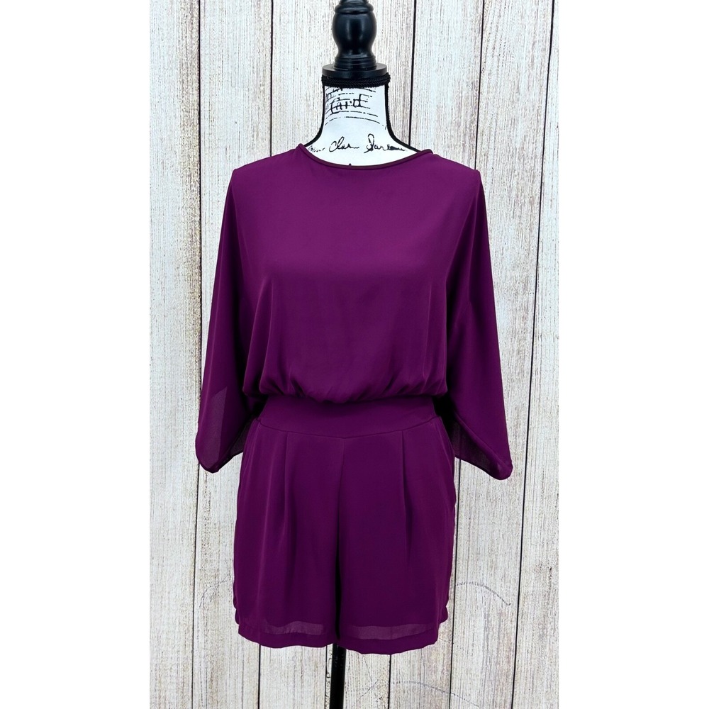 White House Black Market Purple Chiffon Romper Size 2 Kimono Sleeve NWT